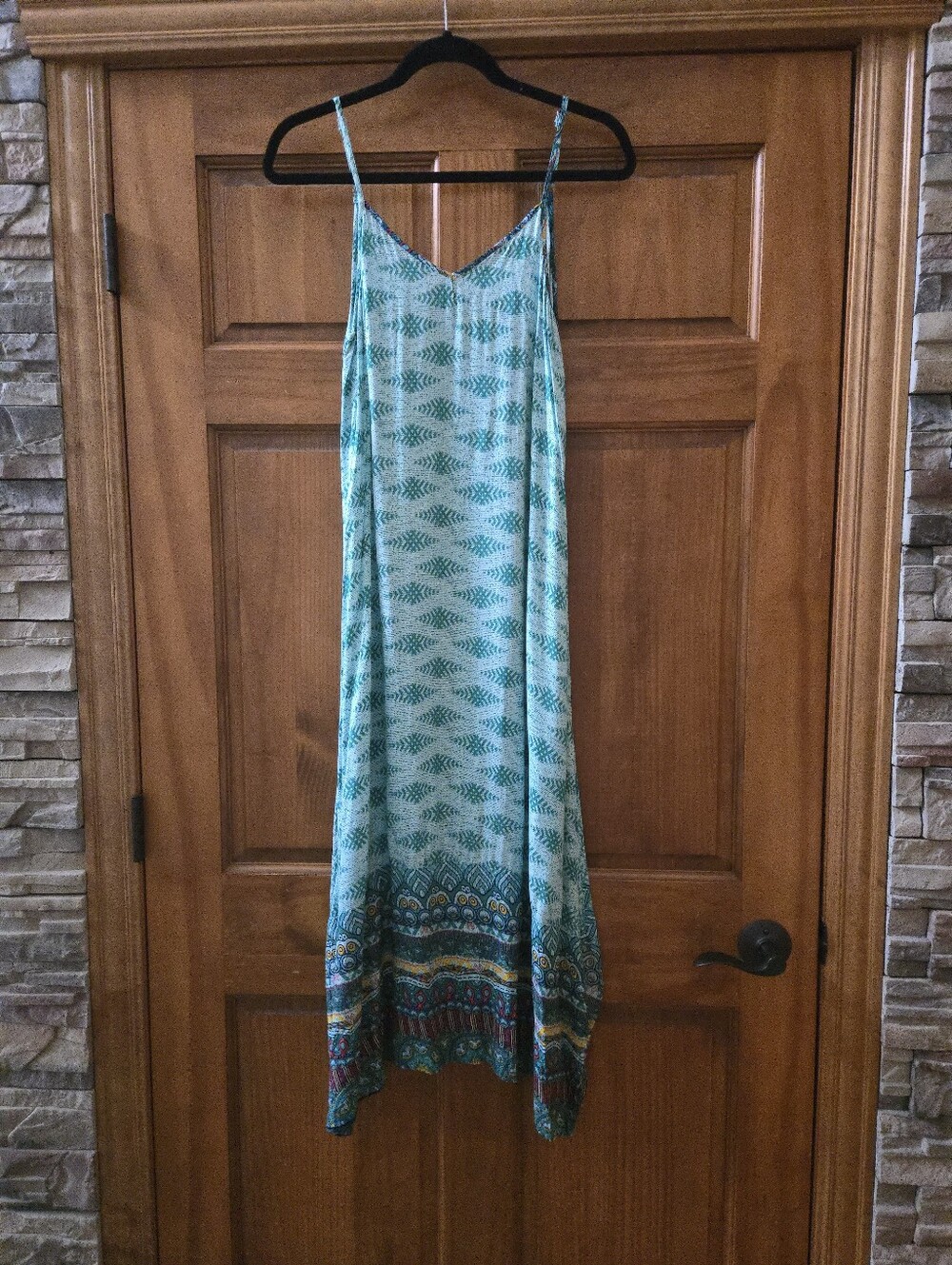Cupshe Sleeveless Teal Patterned Maxi Dress Size M
